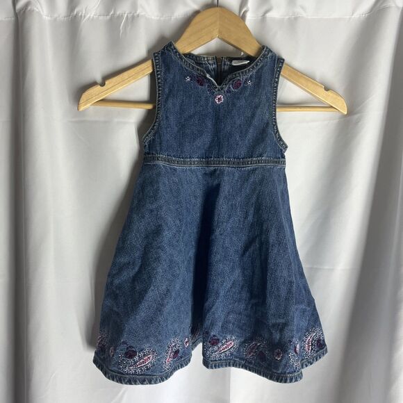 Vintage Gymboree Pink Tag Denim Dress Embroidered Flowers Size 3. - Picture 1 of 7